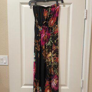 Strapless Black Floral Maxi Dress
